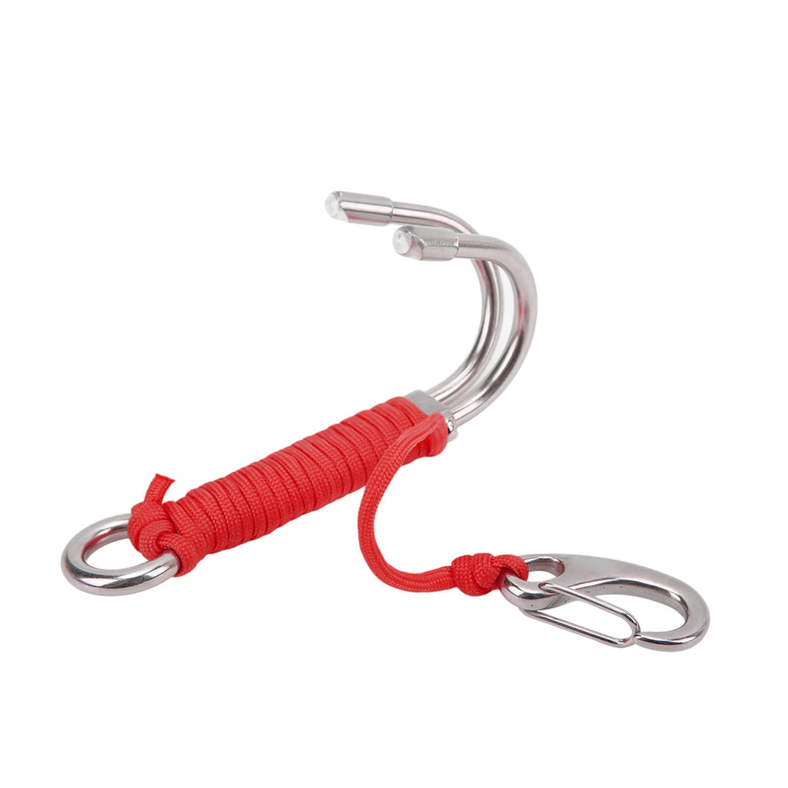 Crochet de dérive double en acier inoxydable 316, corde 7 brins 3 mm, rouge