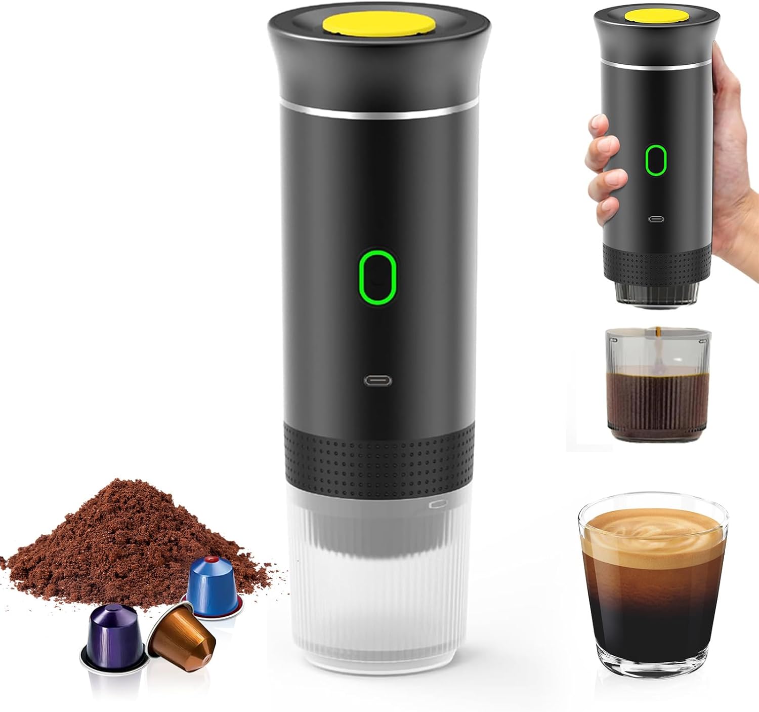 Macchina Da Caffè A Batteria, Macchina Per Espresso Portatile, Macchina Da Caffè Elettrica Per Auto, Macchina Da Caffè A 12v, Autoriscaldante Con Usb-c, Ideale Per Viaggi In Campeggio (nera)