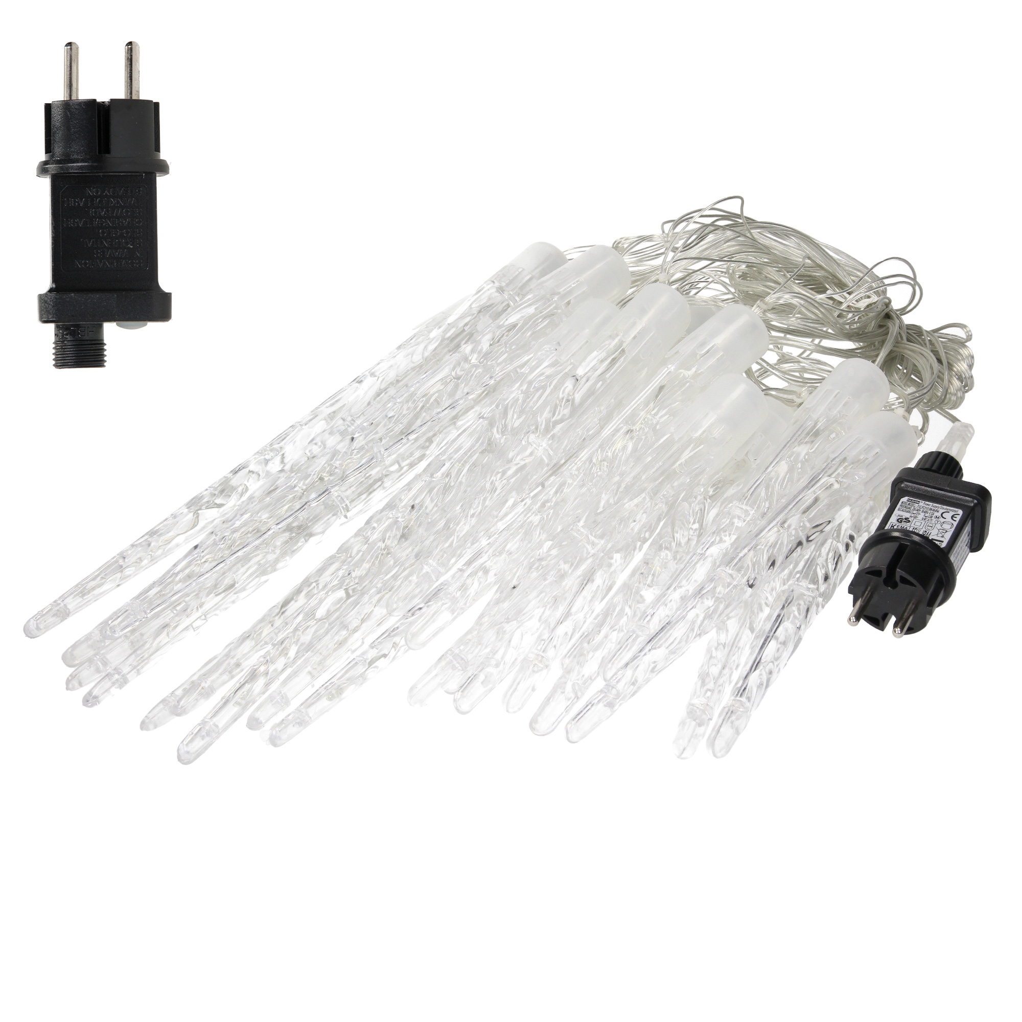 Guirlande Lumineuse Led Glaçon, Blanc Froid, 72 Cônes, Rideau 6,9 M + 5 M Câble D'Alimentation, 8 Modes D'Éclairage + Minuterie, Étanche Ip-44, Intérieur/extérieur, Illumination De Noël - Ecd Germany