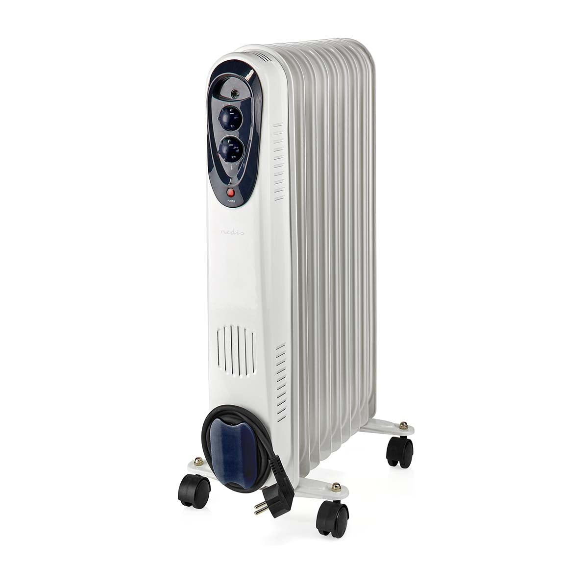 Mobiler Heizkörper Ölheizung Radiator Heizgerät Mit Rollen, Thermostat Stolperschutz, Weiß, 3 Stufen 800/1200/2000 Watt, Bxhxt 24x62x39 Cm, Nedis Htoi30wt9