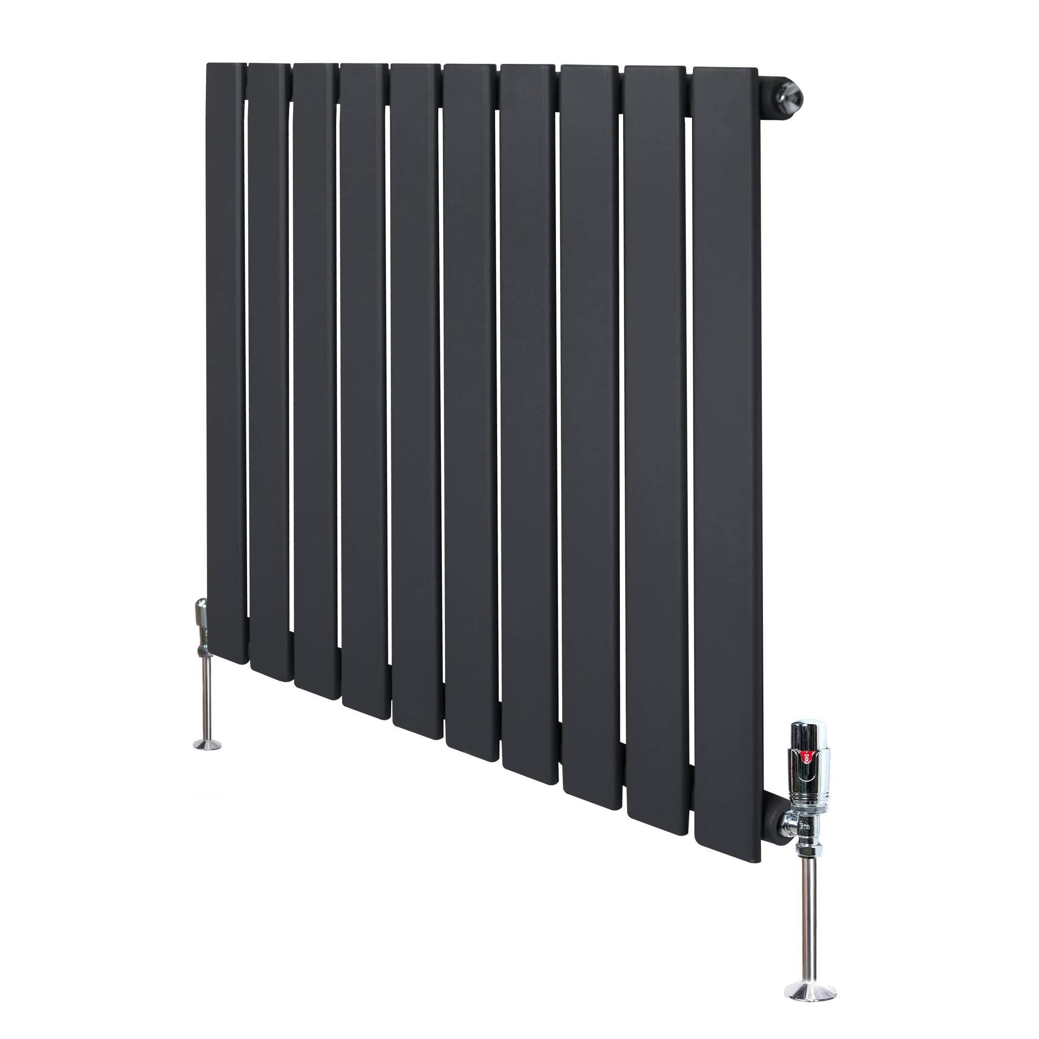 Monster Shop Flat Single Column Radiator & Valves – 600mm X 700mm – Anthracite