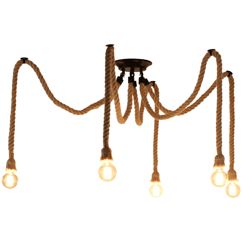 Stoex – Lustre Rétro Suspension Araignée En Corde De Chanvre – 5 Bras