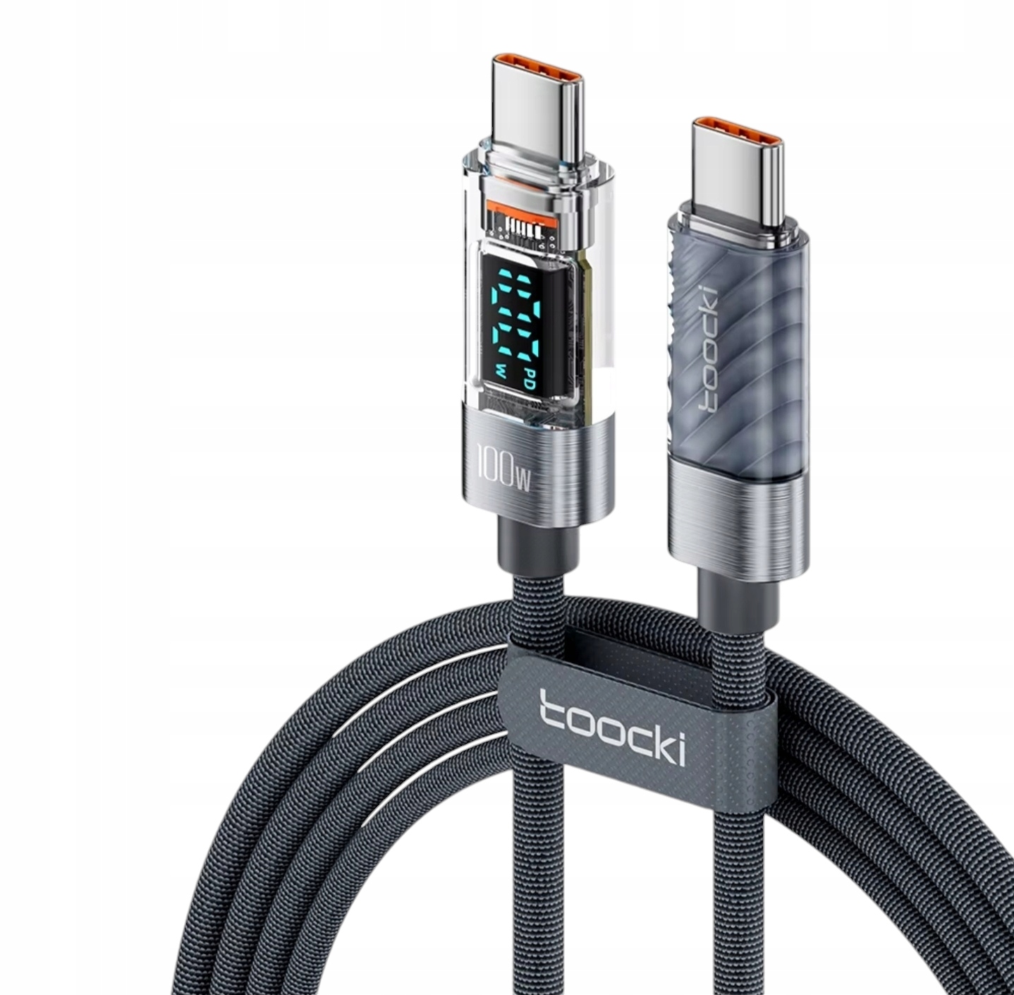 Toocki USB Typ C auf USB C Display Ladekabel 100 W PD Schnellladekabel für MacBook Xiaomi POCO Transparentes USB Typ-C-Kabel