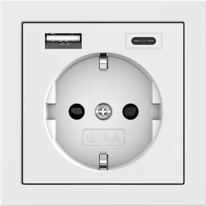 Gira Schuko Sp Usb-spannungsvers. 2f Typ A/c System 70 Reinweiß [245970], 2459 70