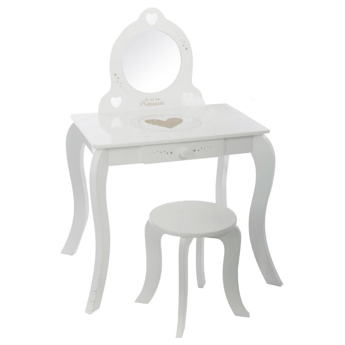 Coiffeuse Et Tabouret Demoiselle Enfant Blanc L71,5cm Atmosphera