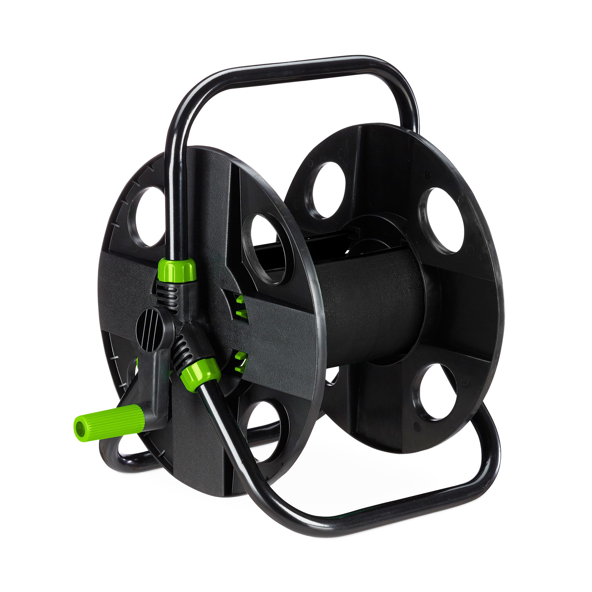Relaxdays Garden Reel, 30 Meters 1/2 Hose, Handle, Steel, Plastic, Mobile. Space-saving, Hwd, 38x42x31 Cm, Black/green