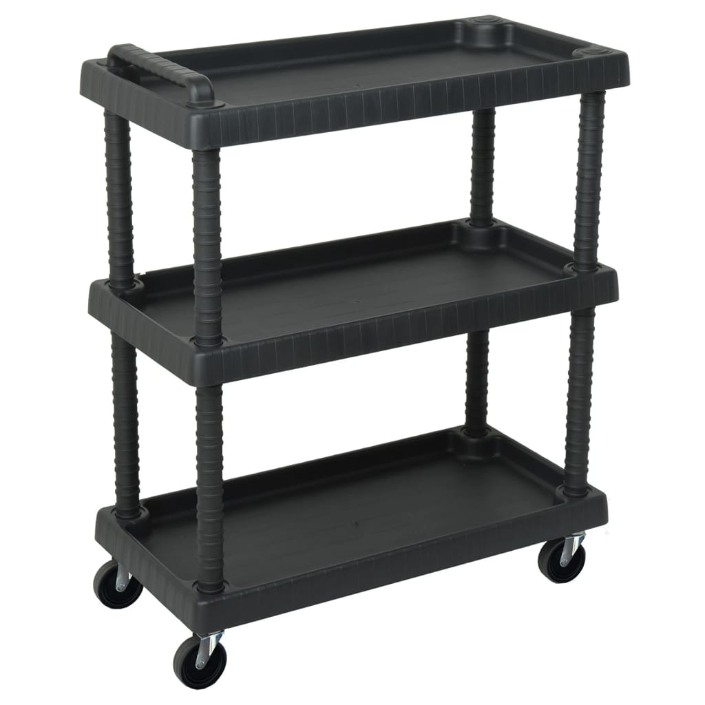 Chariot à outils d'atelier 3 niveaux en PP et acier noir, 75 x 37,5 x 92 cm, 120 kg