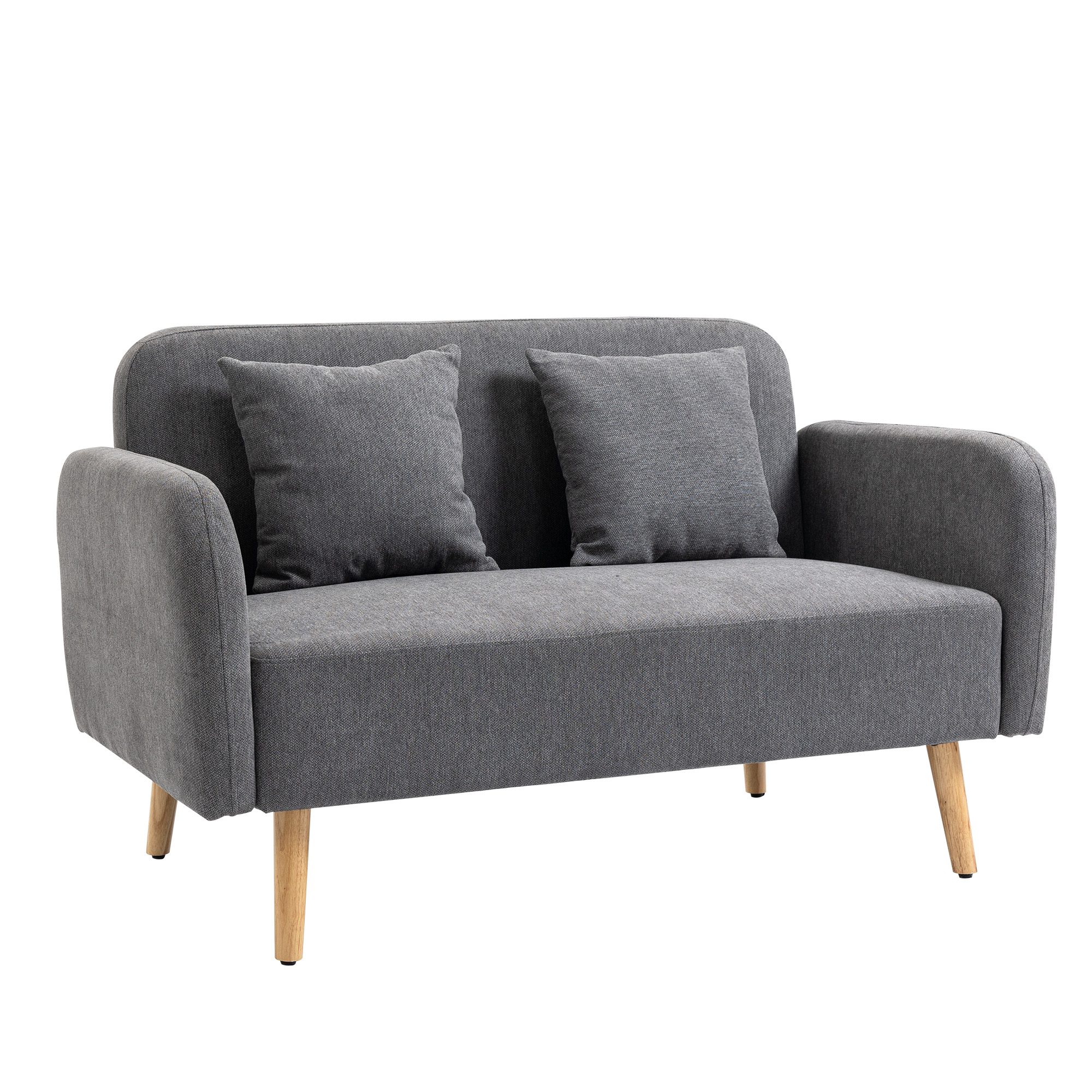 Homcom - 2 Sitzer Sofa, Couch Mit 2 Wurfkissen, Gepolsterter Doppelsofa, Polstersofa Mit Samtopik, Armlehne, Loveseat Für Wohnzimmer, Schlafzimmer, 130 X 70 X 80 Cm, Grau