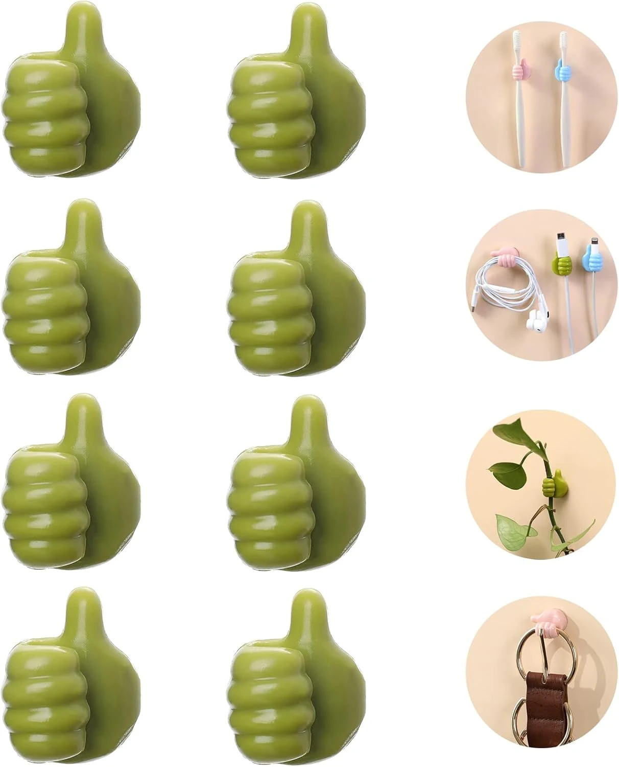 Crochet mural autocollant en silicone, 2 x 2,5 cm, vert, lot de 4