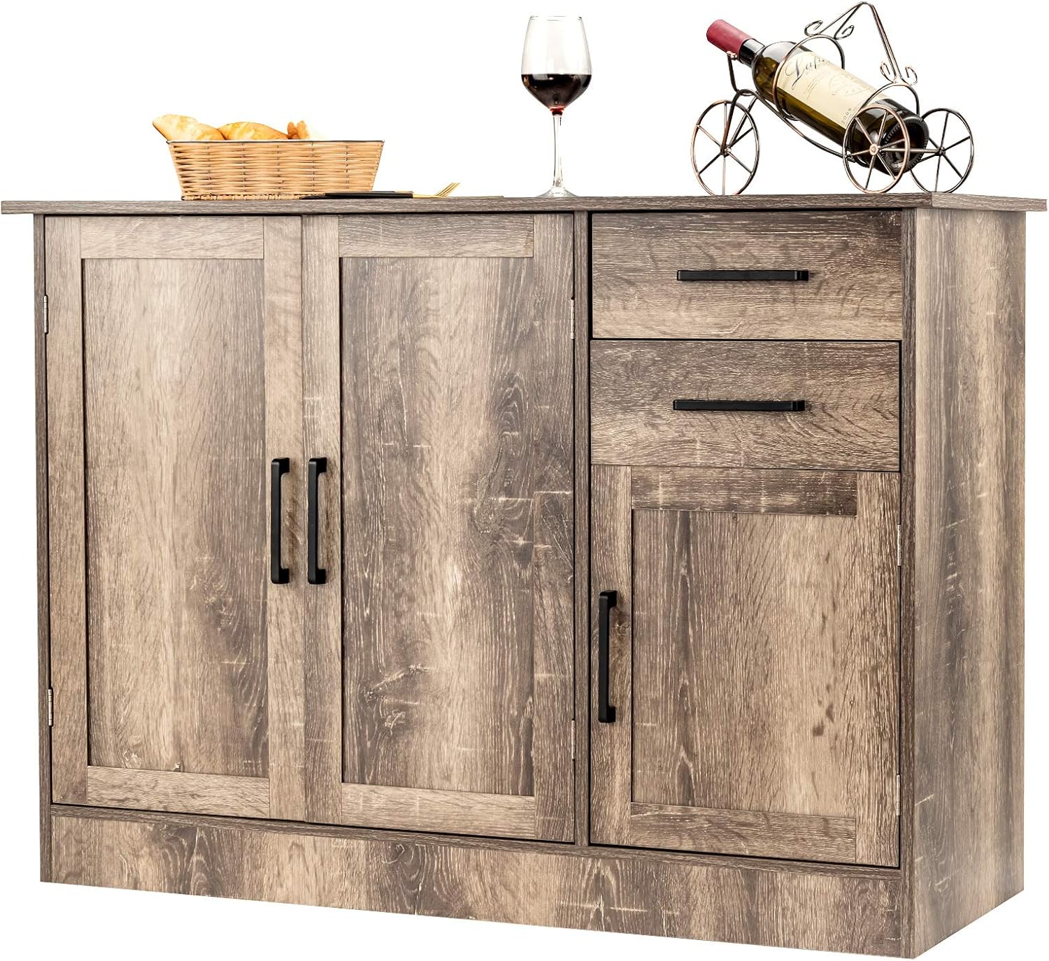Costway - Buffet 3 Portes 2 Tiroirs Avec Étagère Réglable