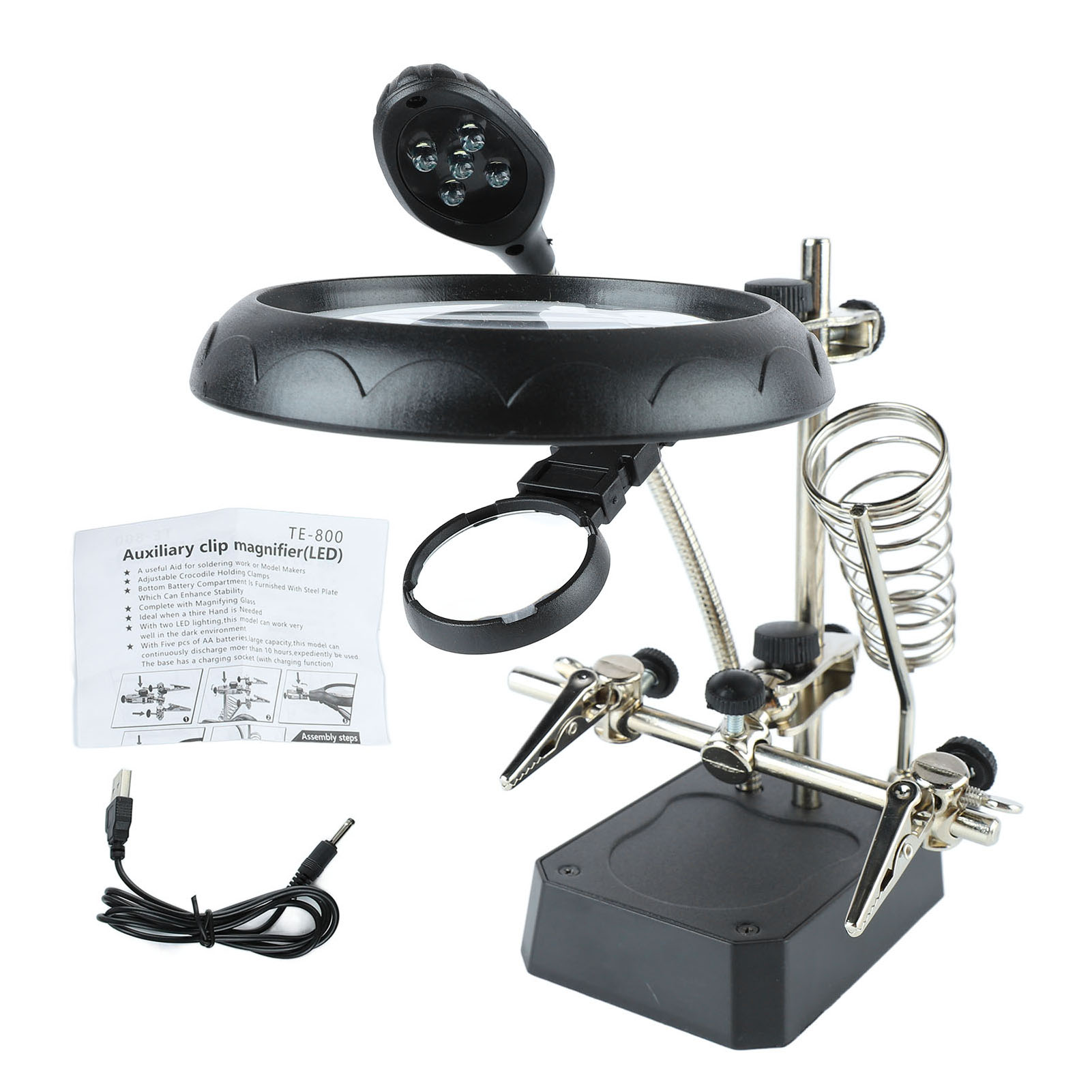 Lampe-loupe LED sur pince de fixation, pour inspection et réparation électronique