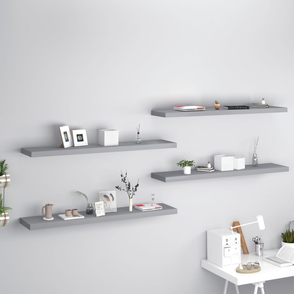 Vidaxl Grau Schwebende Wandregale 4 Stk. 120X23,5X3,8 Cm Mdf
