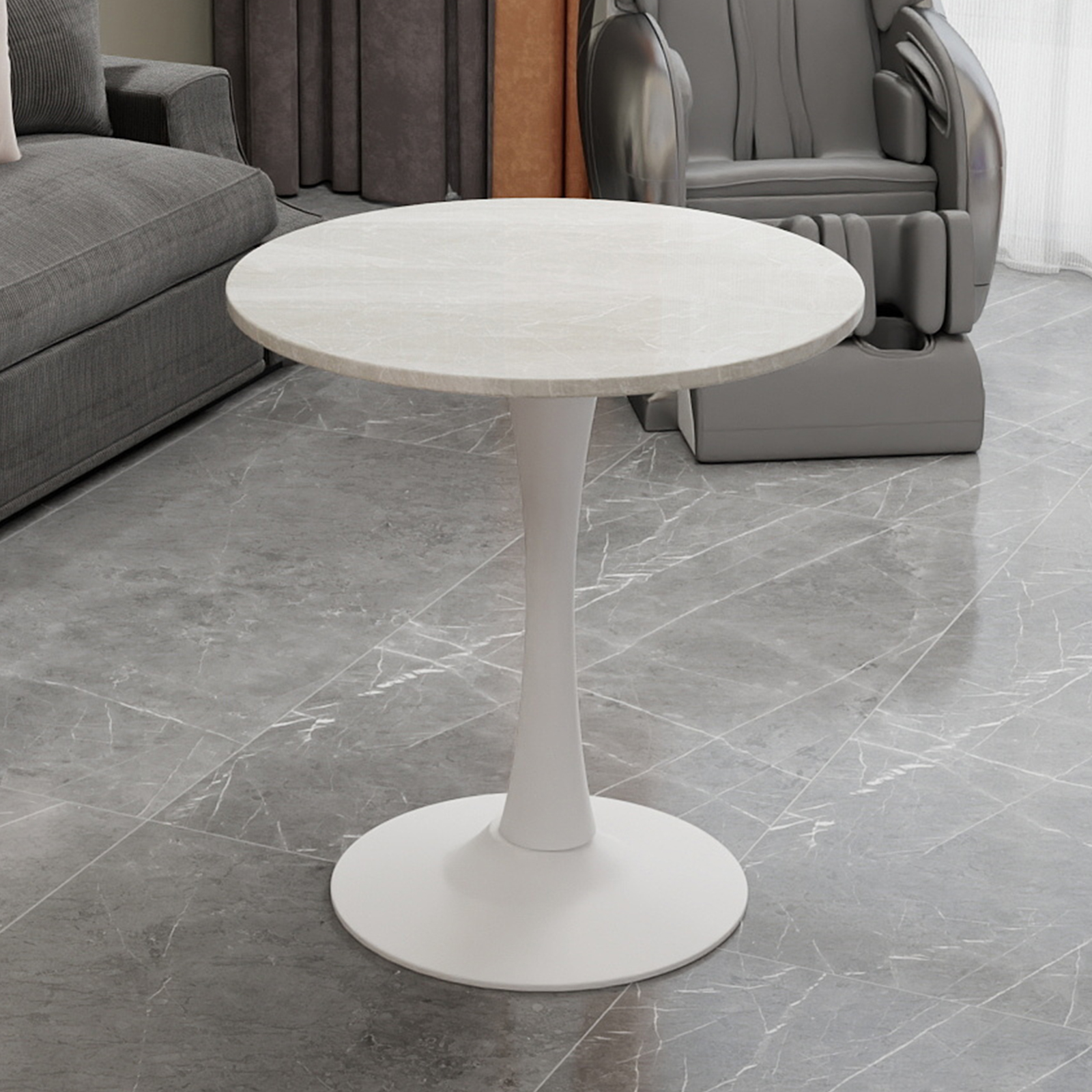 Table Ronde 70 Cm Marbre Blanc Blanche 2-4 Personnes Design Moderne