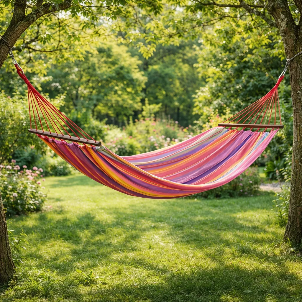 Couleurs Du Monde - Hamac Raye Vert Lilas 100% Coton Avec Barre