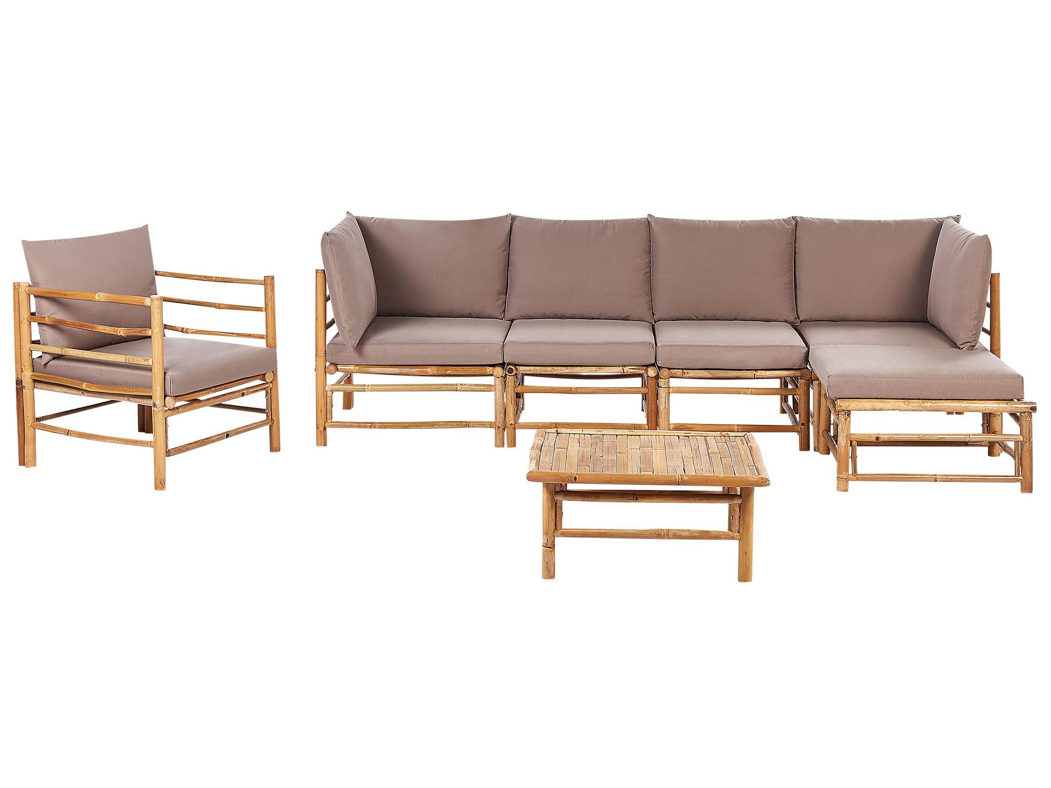 Beliani Garden Lounge Set With Table 6 Seater Cerreto Left Hand Bamboo Wood Taupe