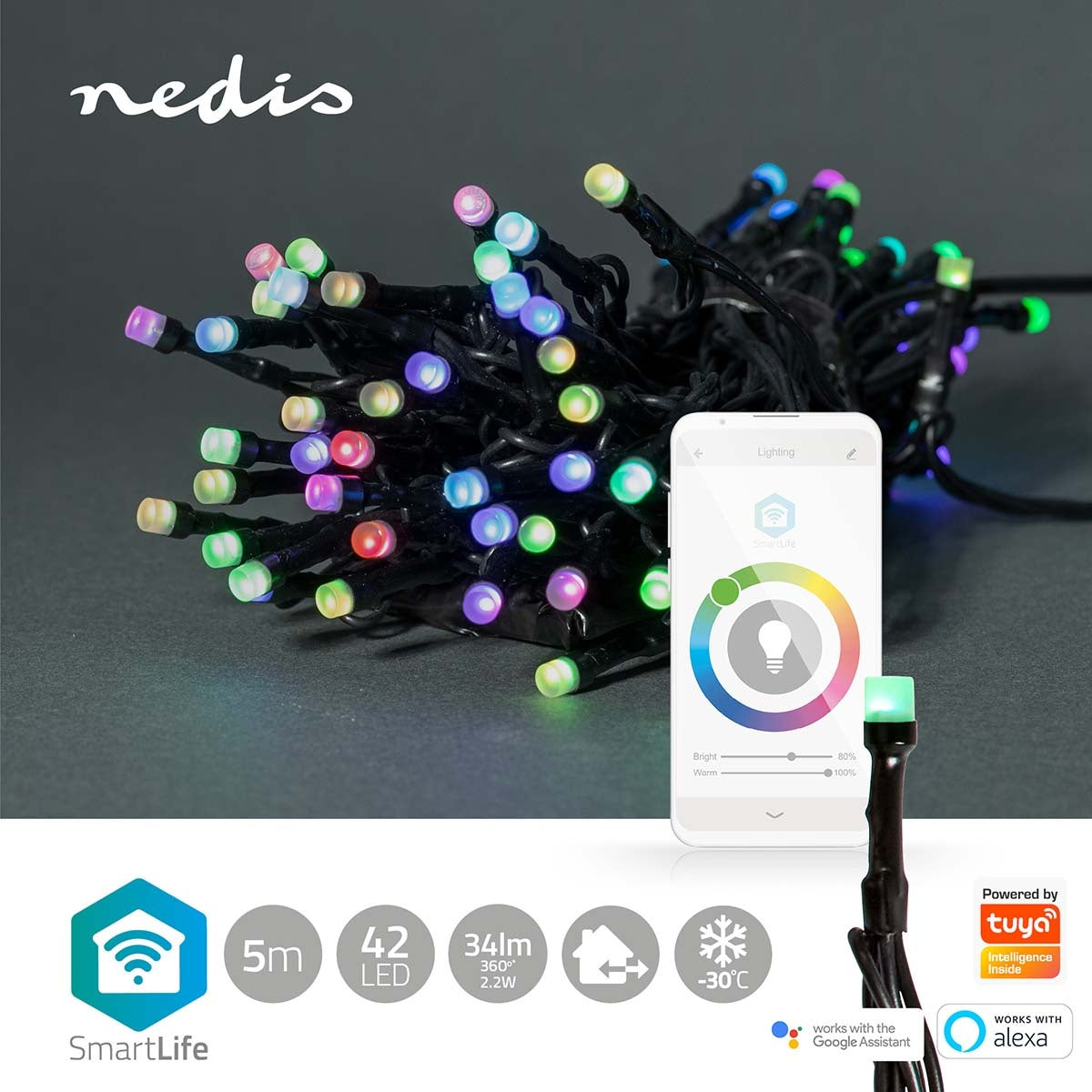 Nedis Led Guirlande Lumineuse Extérieure 5 Mètres Noir