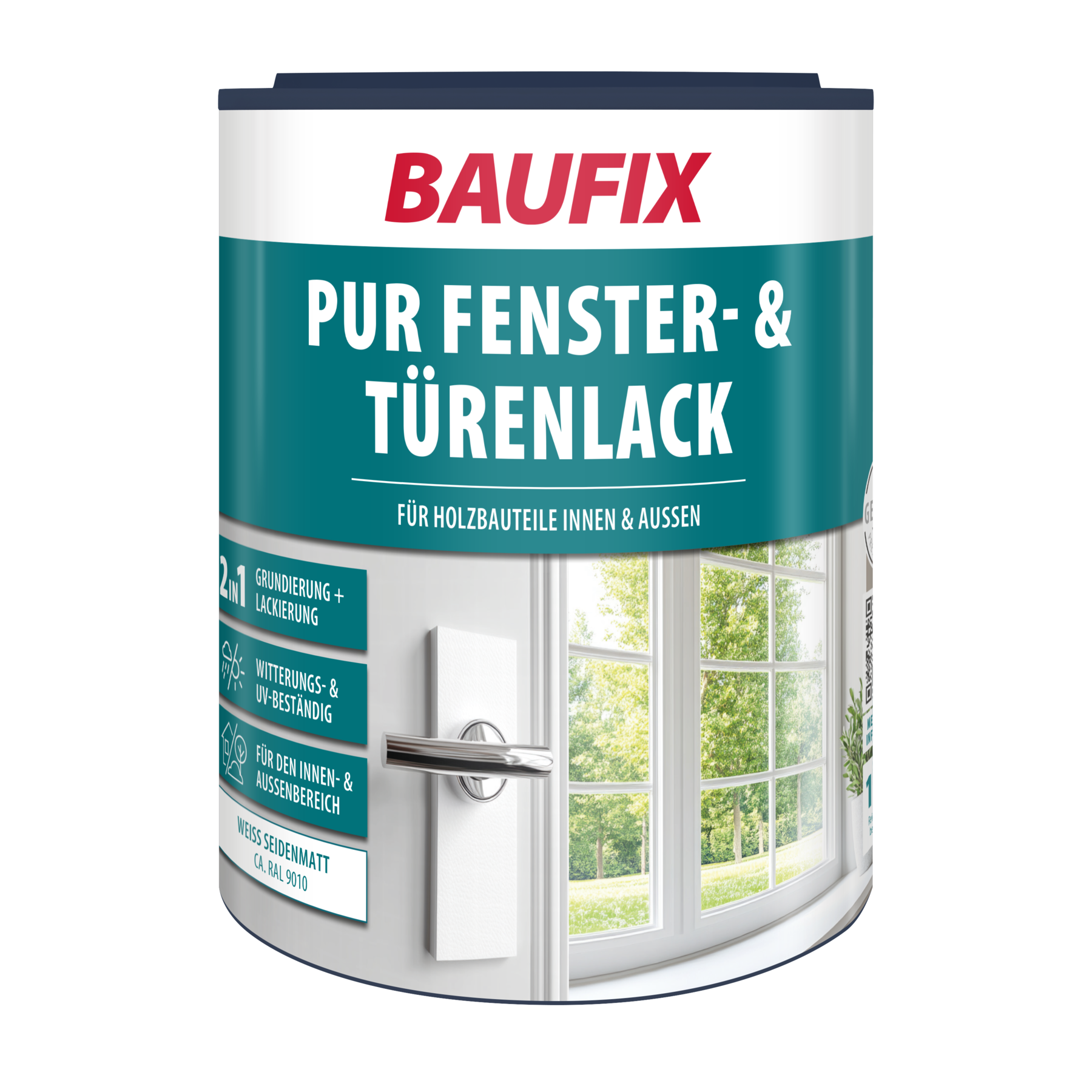 Baufix Pur Fenster- & Türenlack Weiss Seidenmatt, 1 Liter, Weißlack