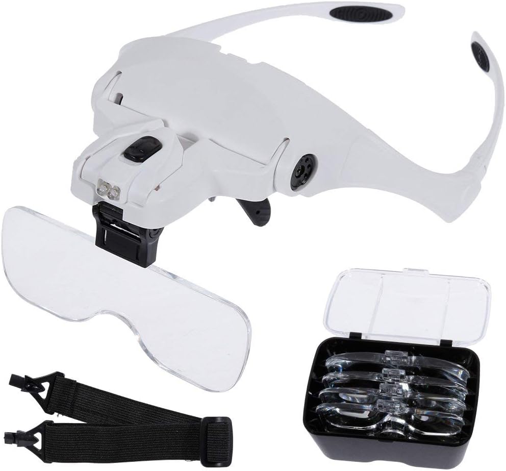 Lunettes-loupes frontales 5 lentilles 1.0x à 3.5x, 2 LED, bandeau ou branches, JUSCH