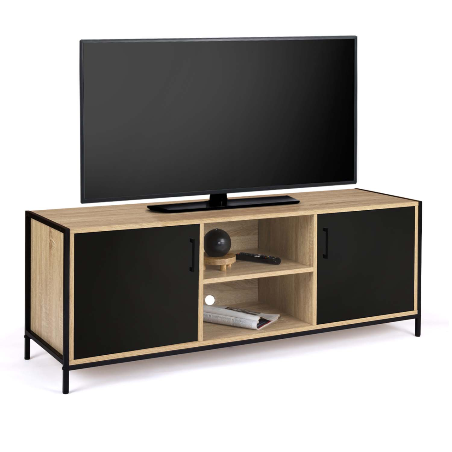Idmarket - Meuble Tv 140 Cm Boston 2 Portes Noires Design Industriel