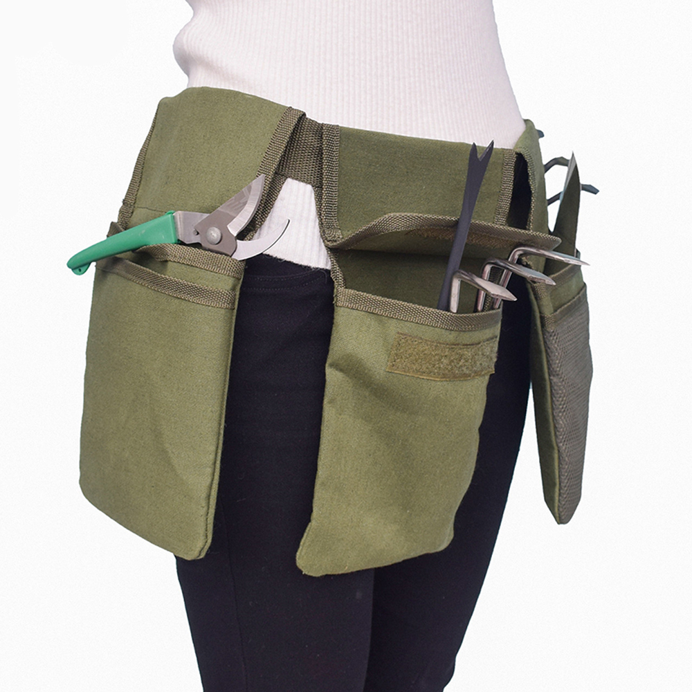Ceinture porte-outils ajustable en toile, 4 poches indépendantes, vert