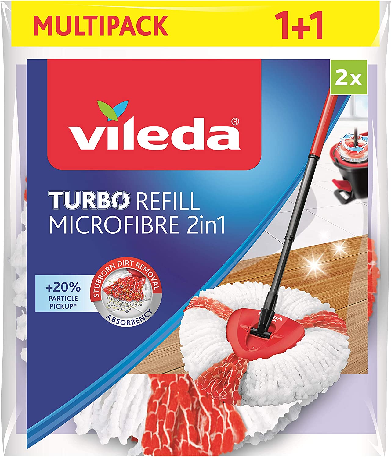 Vileda  Weiß Rot Wischbezug "Vileda Turbo Refill Microfibre 2In1 Ersatzkopf Doppelpack" (Mikrofaser 27 Cm 2 Stk. Tlg. Ersatzkopf Mit Dreiecksform - Für Alle Oberflächen Geeignet von Baur - Image 5
