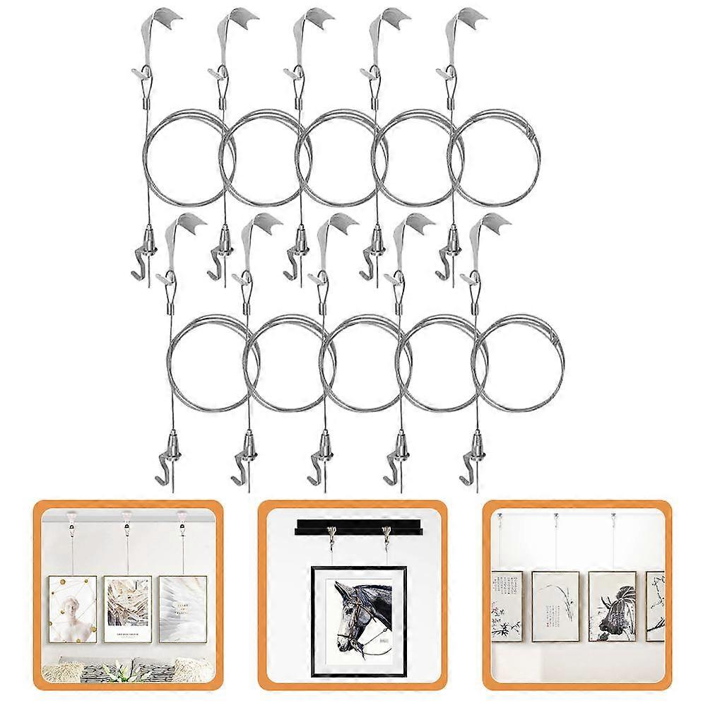 Kit de suspension pour tableaux en acier inoxydable et fer, crochets et câbles réglables, 54 cm, lot de 10