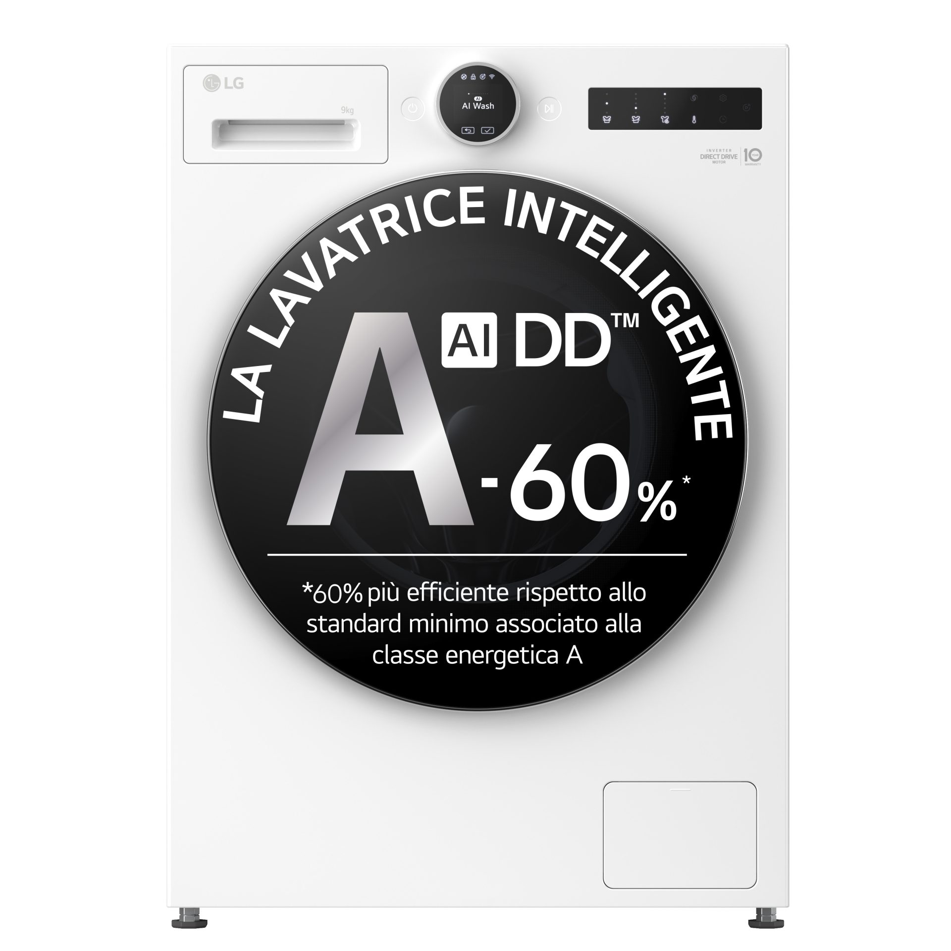 Lg F4x9009twce Lavatrice 9kg Ai Dd Serie X9, Classe A-60%, 1400 Giri, Display Easy Circle, Wi-fi, Ai Wash, Turbowash