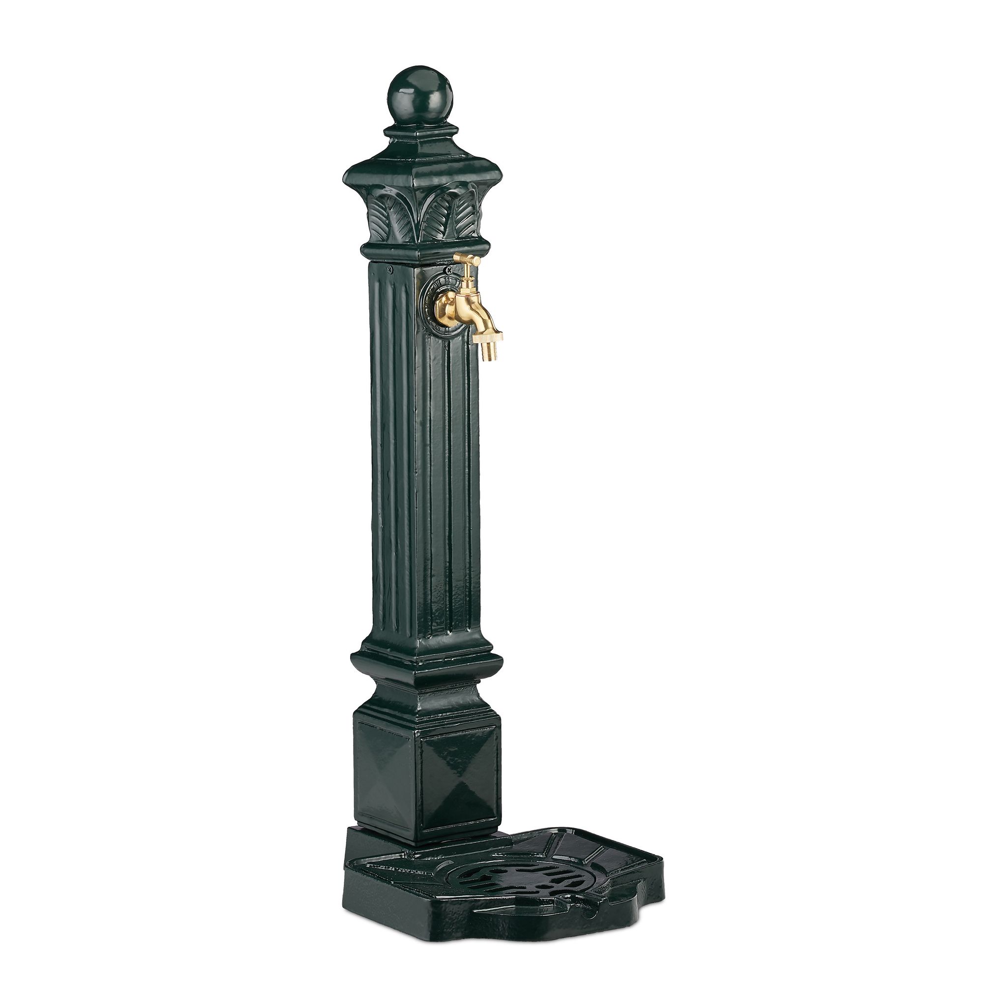 Fontana A Colonna, Giardino, Terrazza, Stile Antico, Rubinetto, Vaschetta, Hxlxp: 80x28x32 Cm, Verde Scuro - Relaxdays