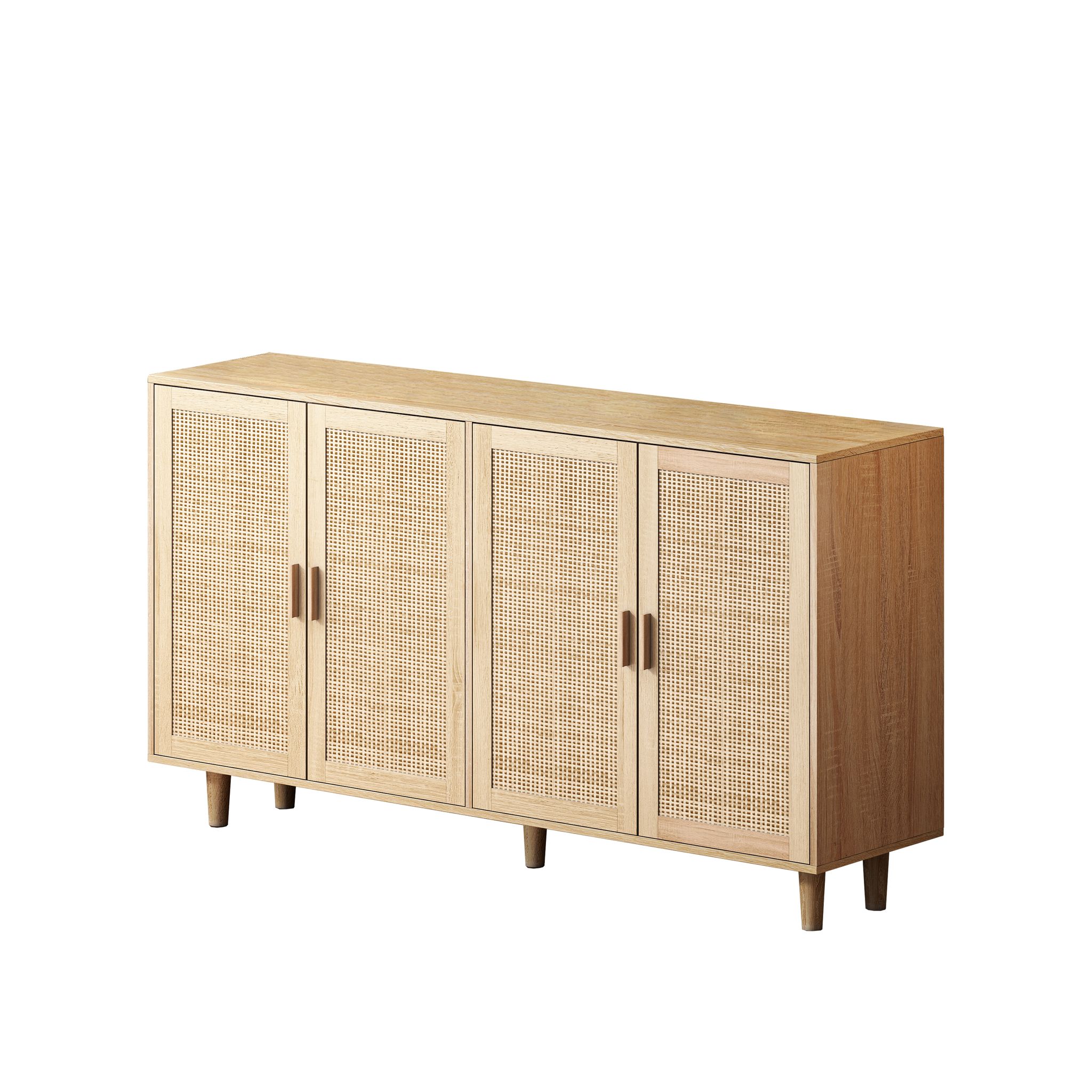 Stilvora Aufbewahrungsschrank Mit 4 Rattantüren Und Verstellbarem Einlegeboden, Aus Spanplatte, Natur, 158×40×88 Cm