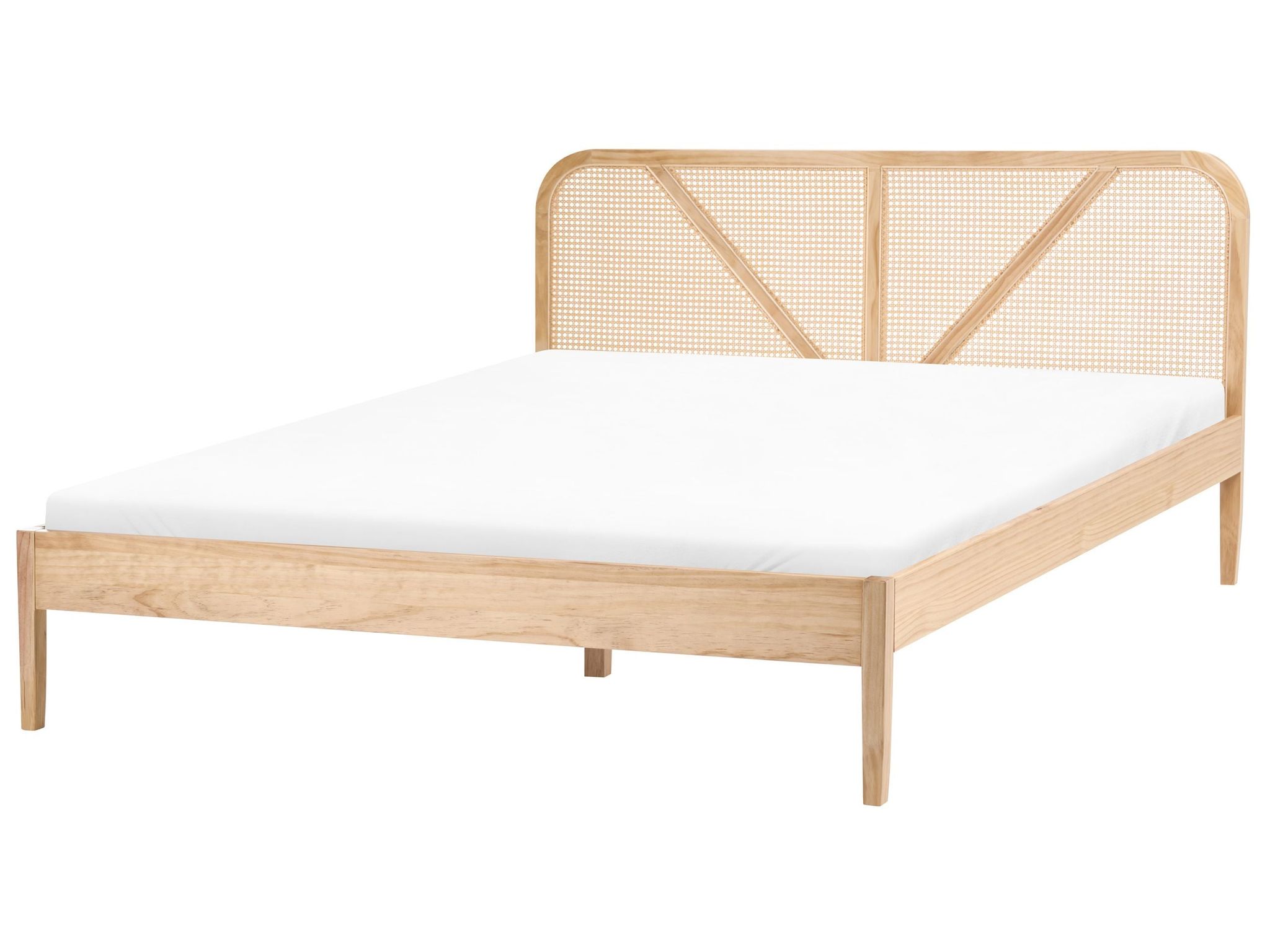 Beliani Bed Light Brown Pine Wood Frame Rattan Headboard Eu King Size 5ft3 Retro Style Bedroom Belleme