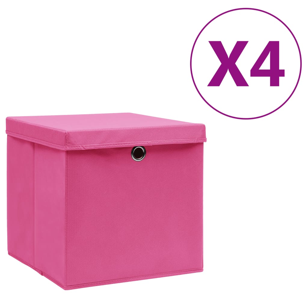 Storage Boxes With Covers 4 Pcs 28x28x28 Cm Pink Vidaxl