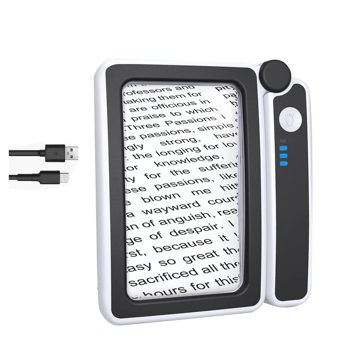 Loupe de lecture pliable avec éclairage LED, grossissement 4x, 10 LED et 3 niveaux de luminosité, rechargeable USB-C