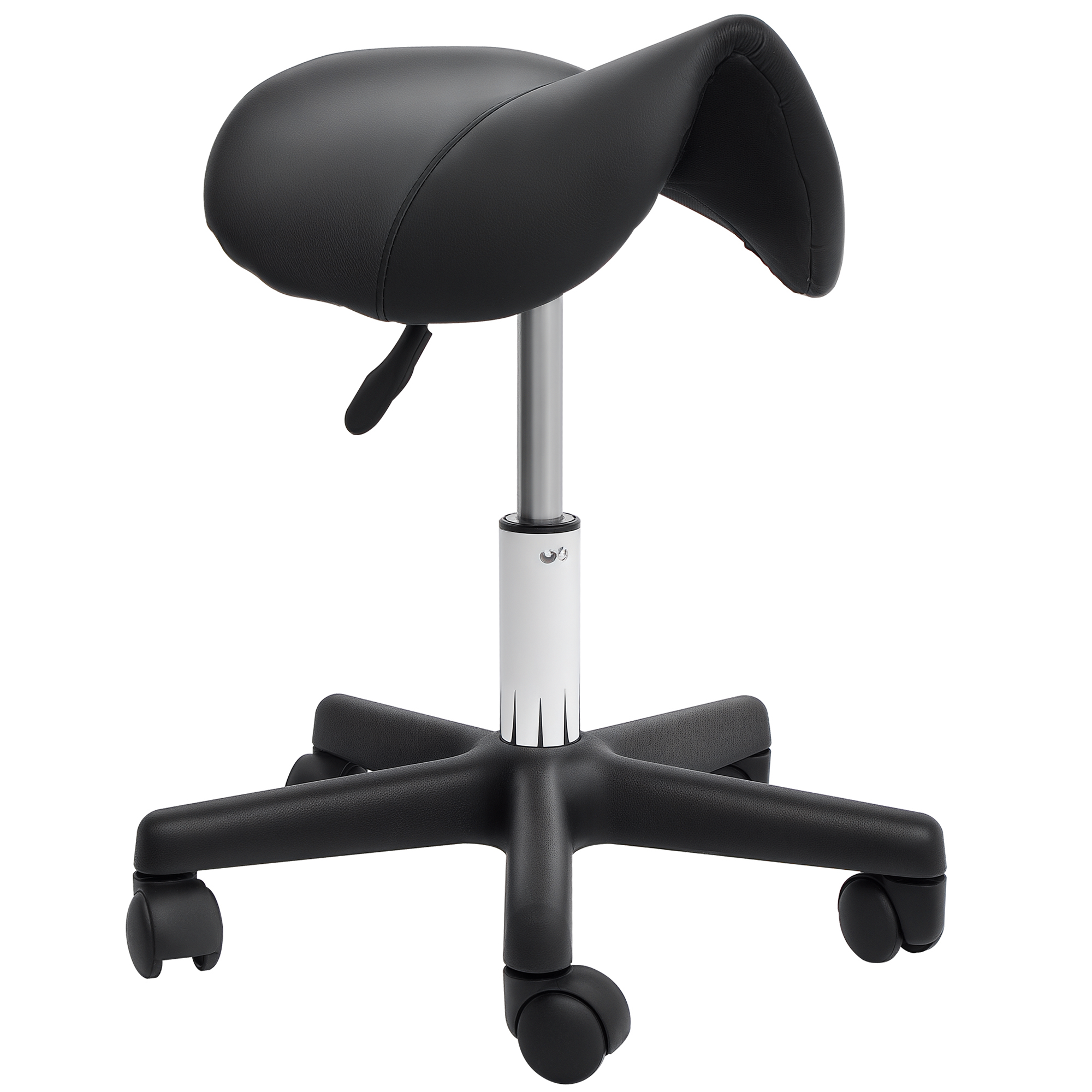 Tabouret d'atelier hydraulique réglable 43-55 cm, selle PU ergonomique, base 5 branches à roulettes