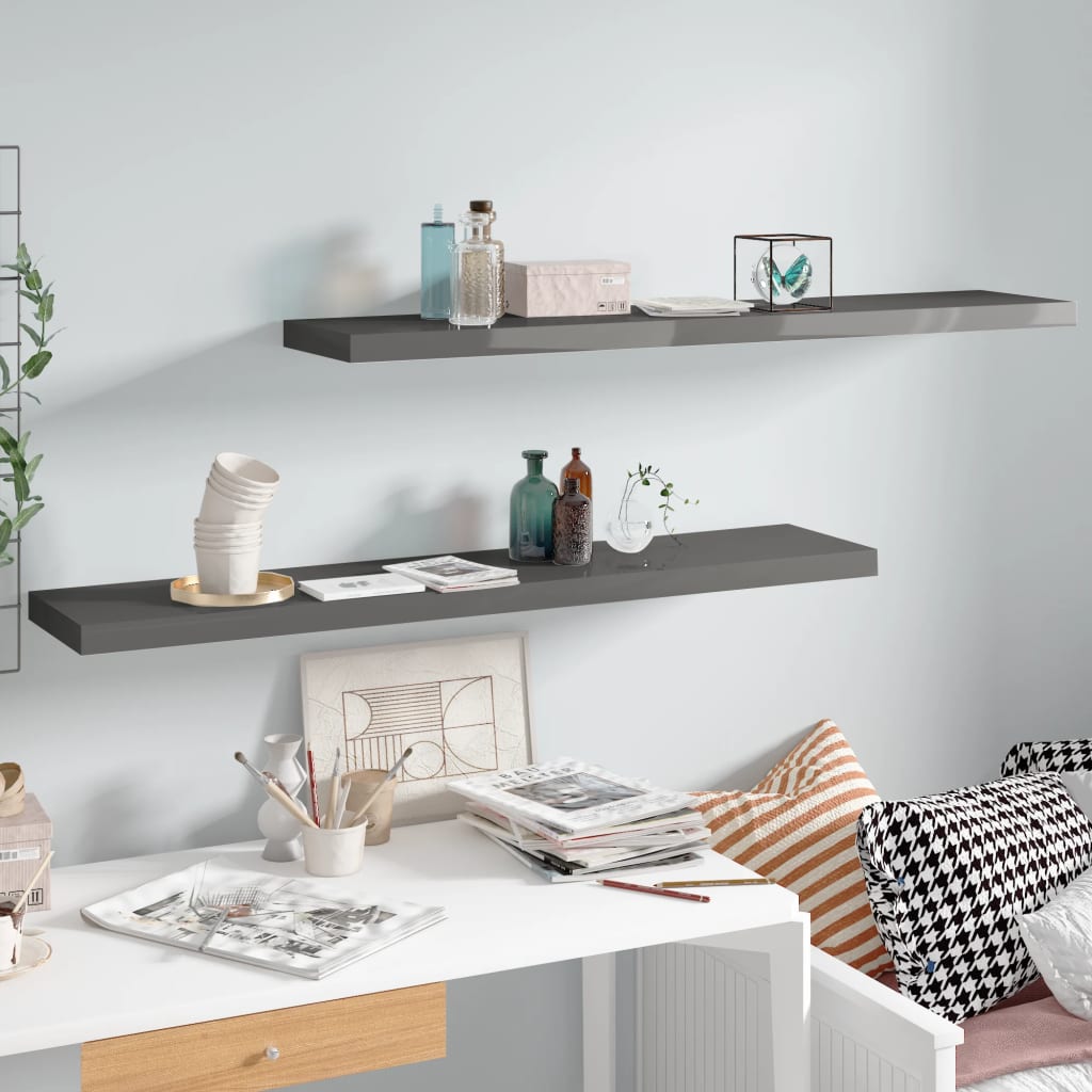 Vidaxl Grau Floating Wall Shelves 2 Pcs High Gloss Grey 120X23,5X3,8 Cm Mdf