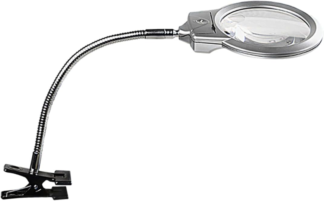 Loupe de lecture à pince avec lampe LED, métal et acrylique, orientable