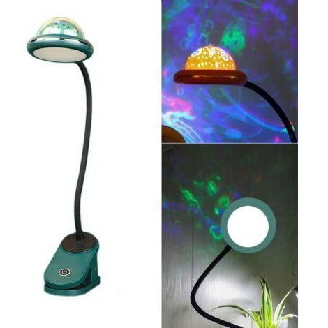 Lampe À Pince Pour Enfants, Lampe De Lecture À Pince Led Rechargeable Par Usb Avec Projection D'Étoiles, Lampe De Chevet À Col De Cygne, Intensité Tactile À 360 °, Veilleuse À Pince Étoile (vert)