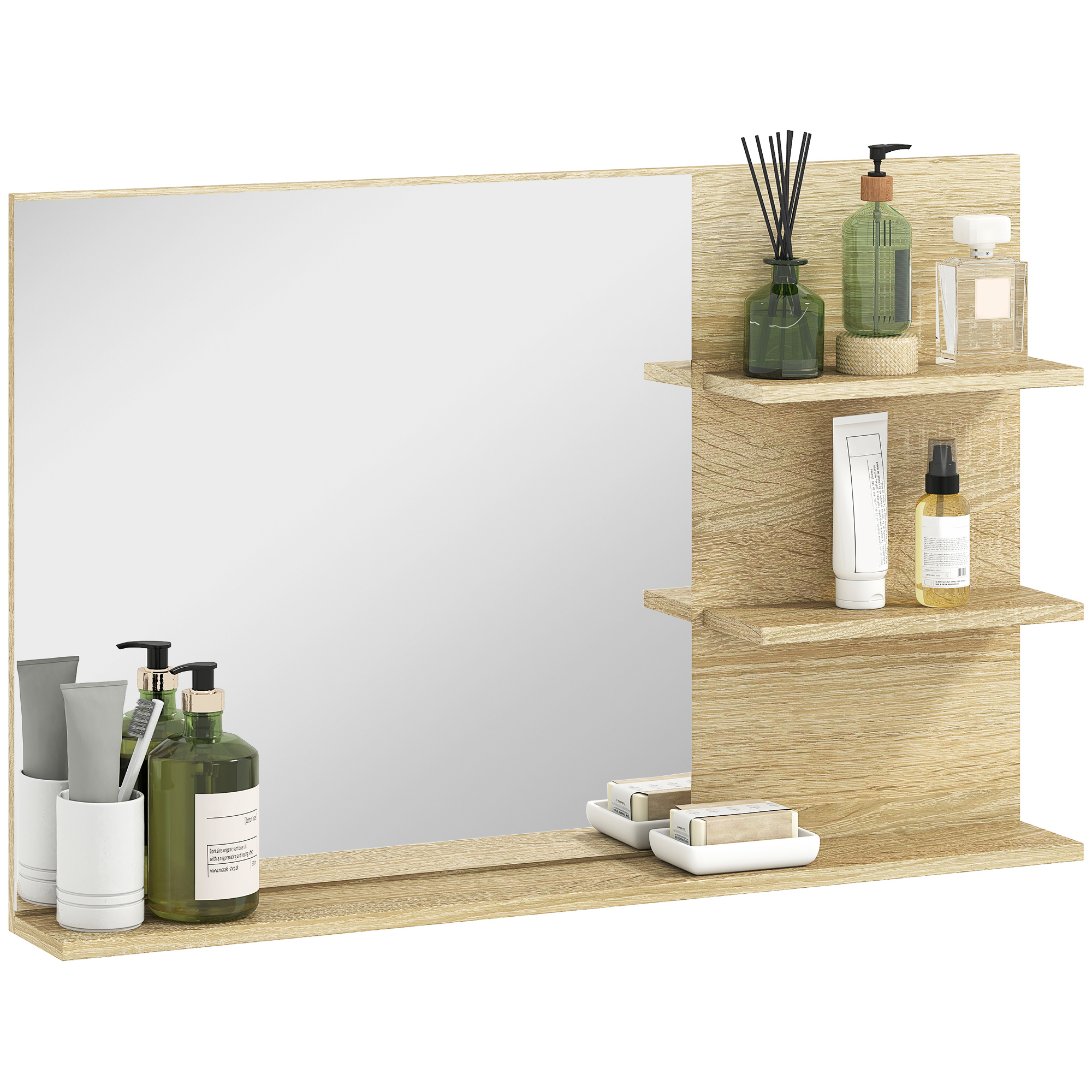 Miroir De Salle De Bain Moderne Avec 2 Étagères Latérales Et Tablette