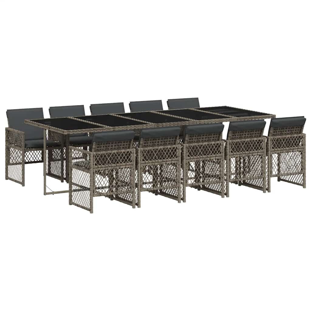 11 Piece Garden Dining Set With Cushions Grey Poly Rattan Vidaxl