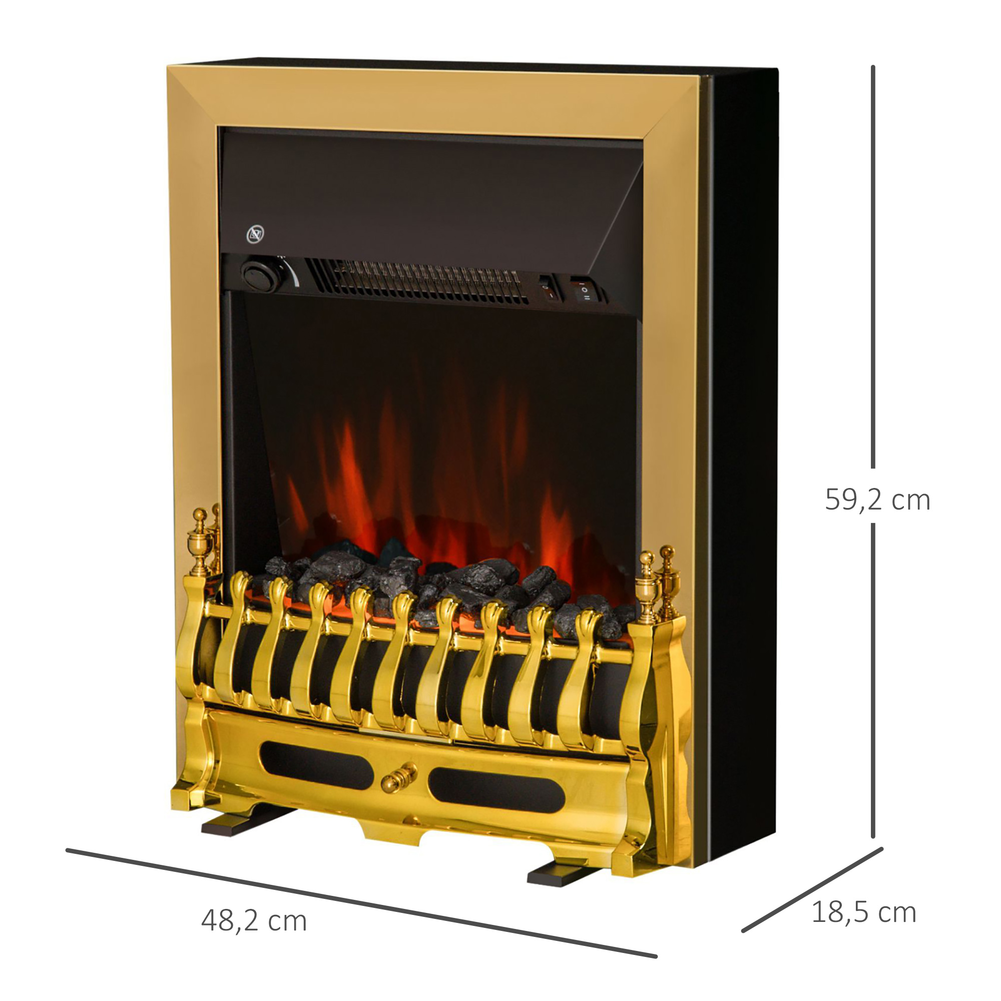 Caminetto Elettrico Con Riscaldatore, Caminetto Elettrico Con Effetto Fiamma A Led, Caminetto Decorativo 1000/2000w, Stufa A Caminetto Elettrico, Oro