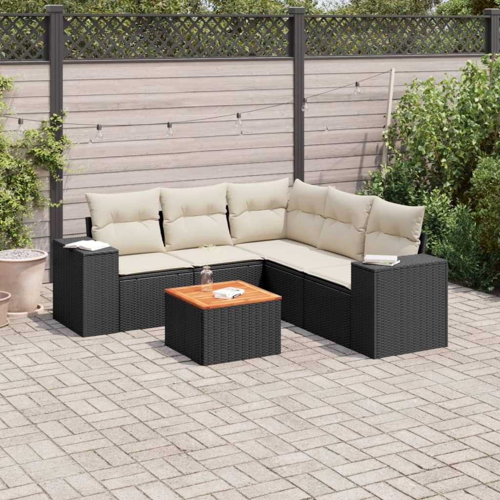 Ensemble De Canapé De Jardin 6 Pièces Avec Coussins, En Polyrotin Noir