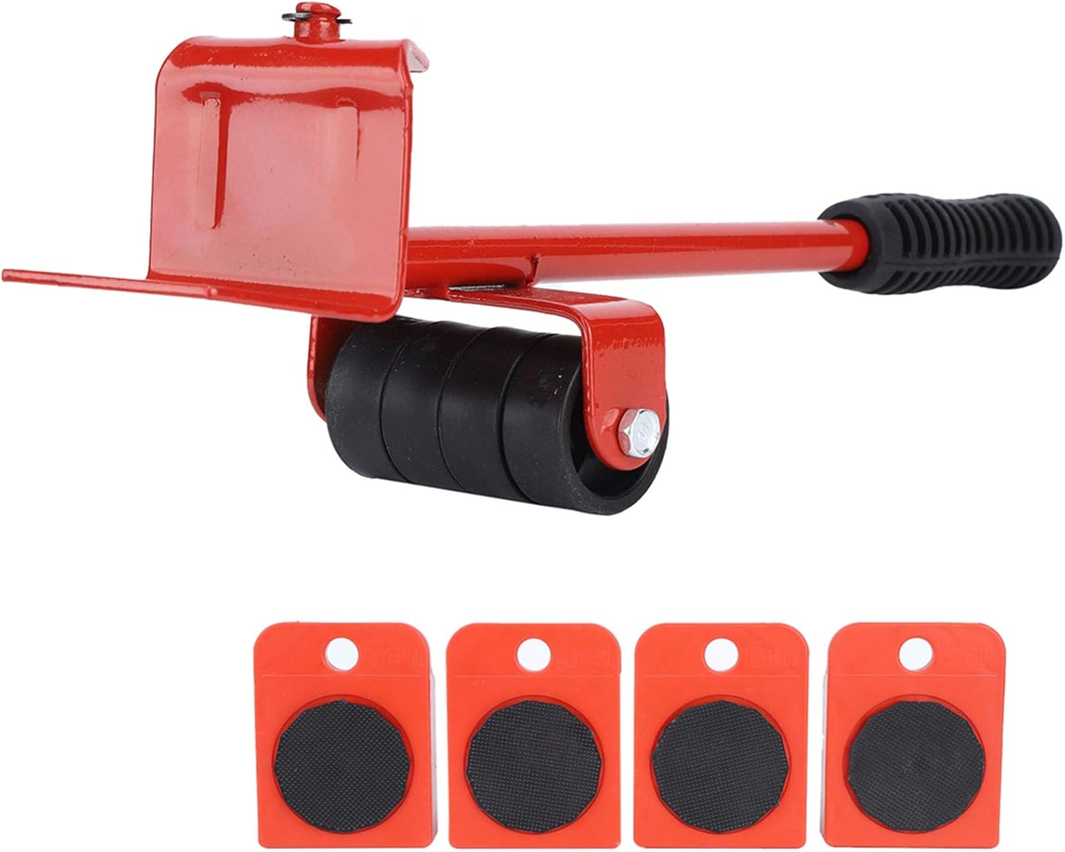 Patin de levage à roulettes pour meubles, rotation 360°, charge 150 kg, ABS, rouge