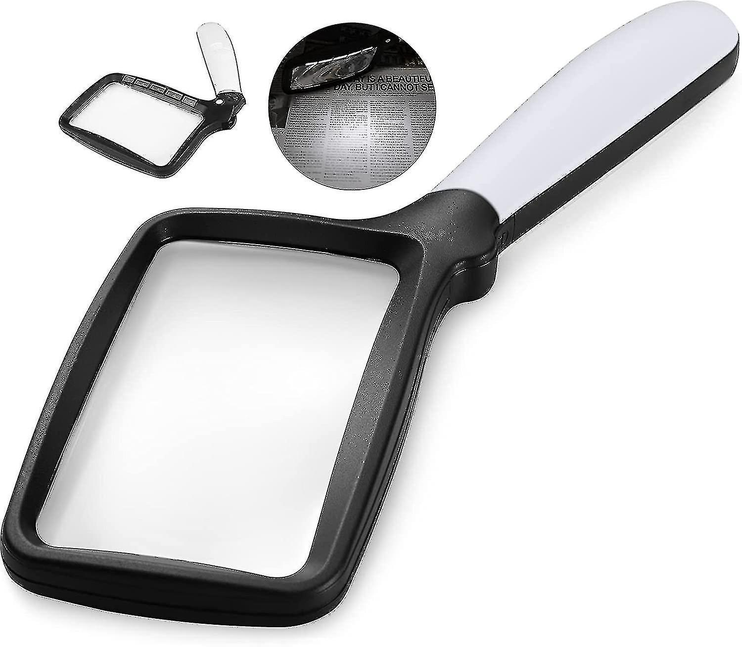 Loupe pliable portable grossissement 3x, grande lentille rectangulaire 11 x 6,5 cm avec éclairage LED variable, lot de 2