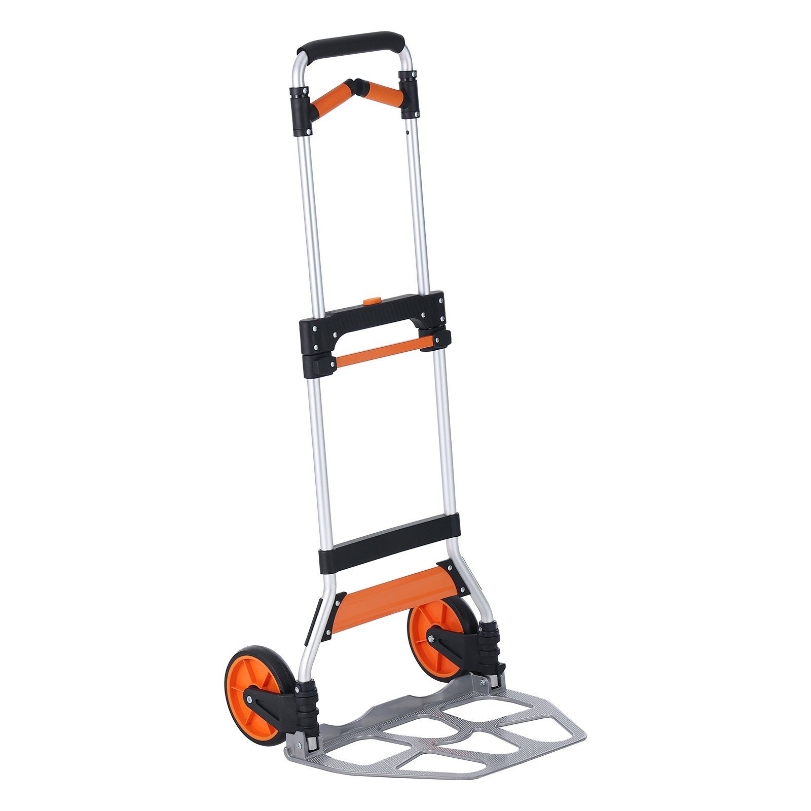 Diable pliable convertible en chariot, aluminium léger, capacité 140 kg, poignée télescopique, roues PP+TPR, orange
