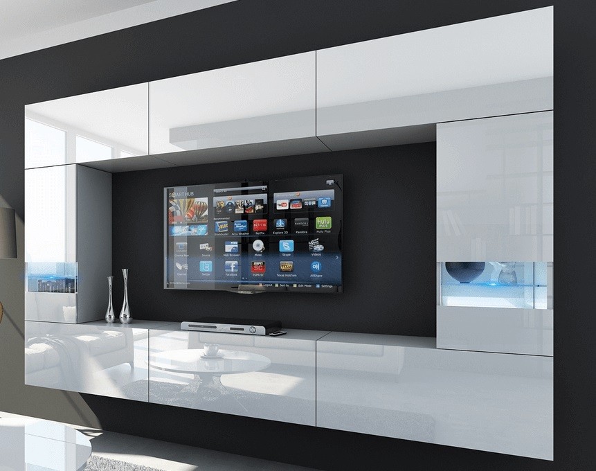 Viva - Ensemble Meuble Tv Concept 29-hg-w-2-1b Blanc Brillant 273 Cm