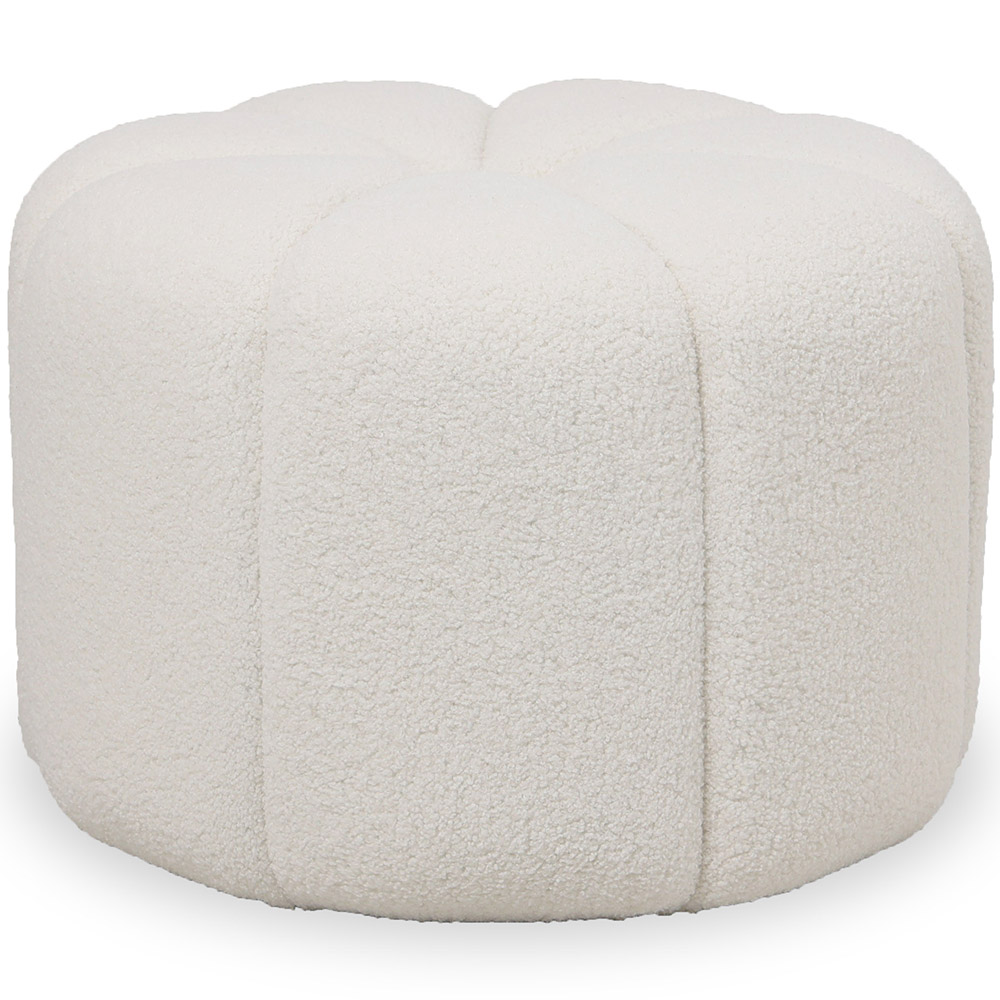 Privatefloor - Pouf Rond Rembourré En Tissu Bouclé - Posera Blanc