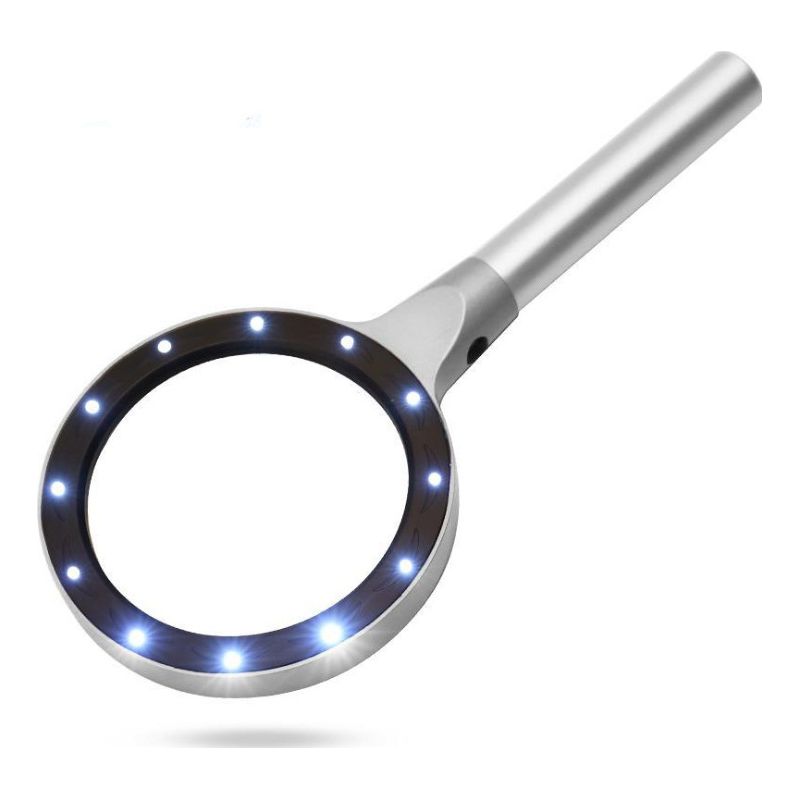 Loupe à main haute définition en alliage d'aluminium, 12 LED, diamètre 85 mm, sac en tissu