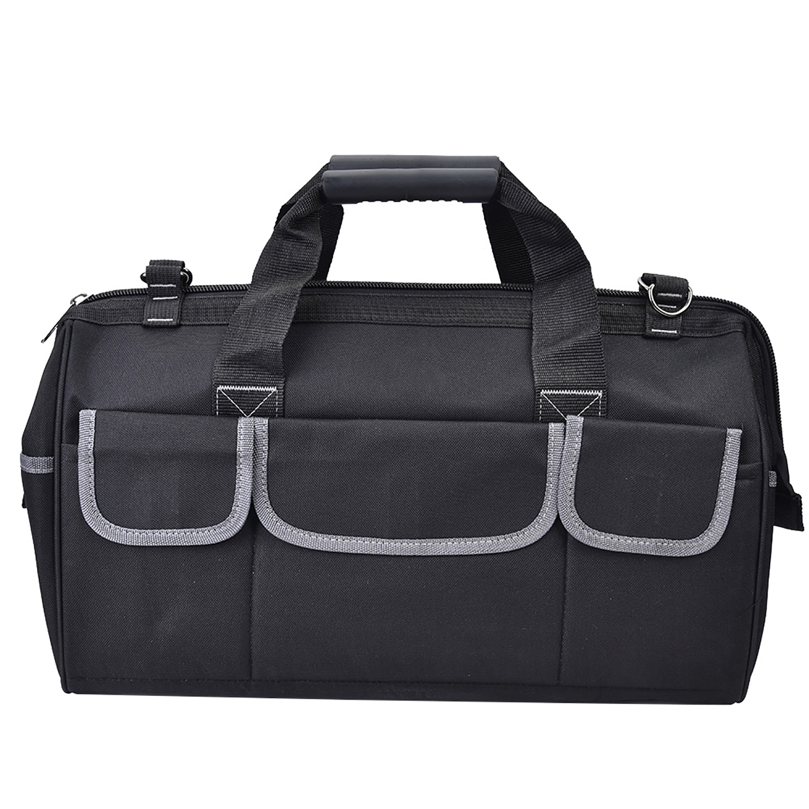 Sac à outils à bandoulière en toile Oxford grise, 19 pouces, base imperméable