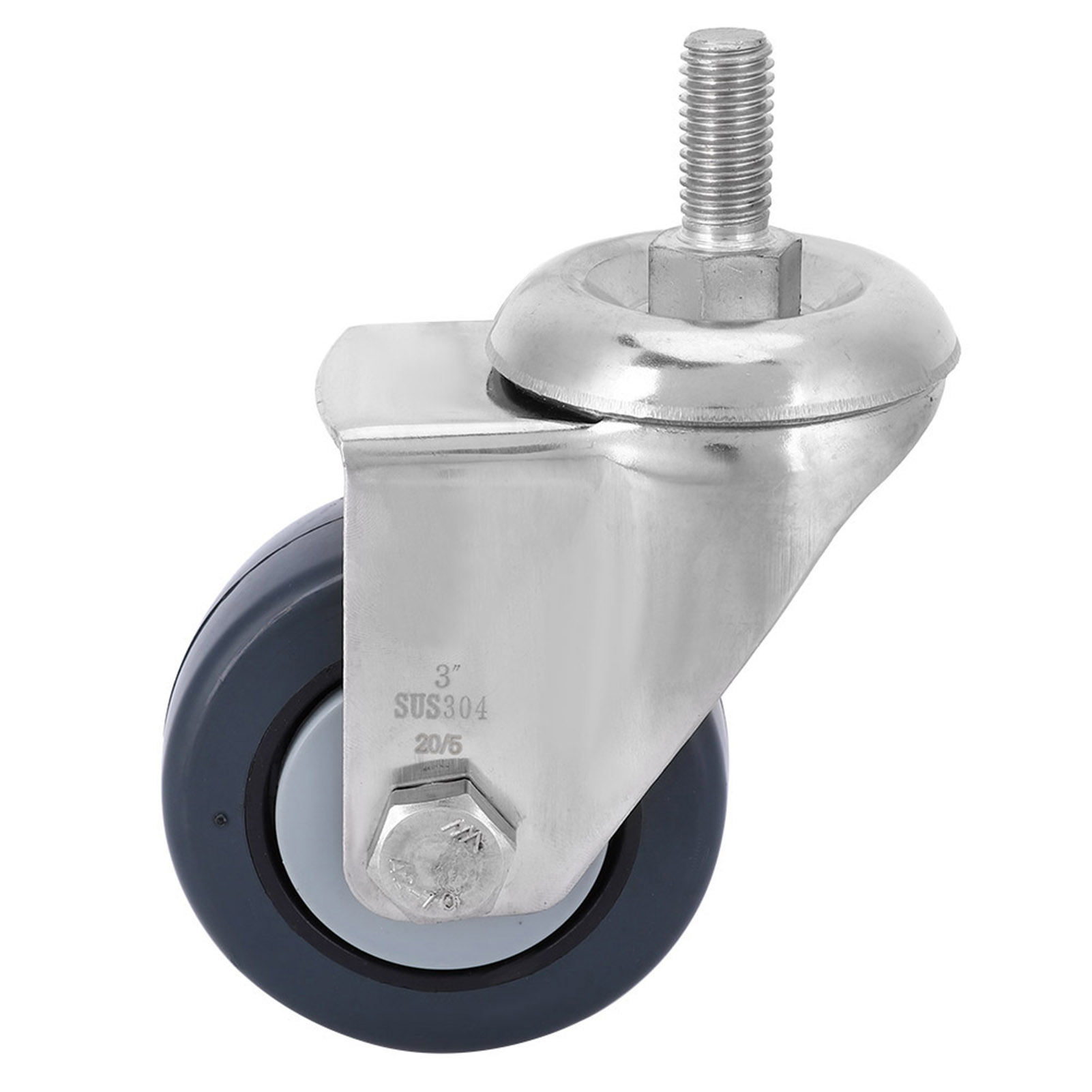 Roue de chariot pivotante 50 mm en polypropylène, support acier inoxydable 304, charge 50 kg, fixation M10, lot de 1