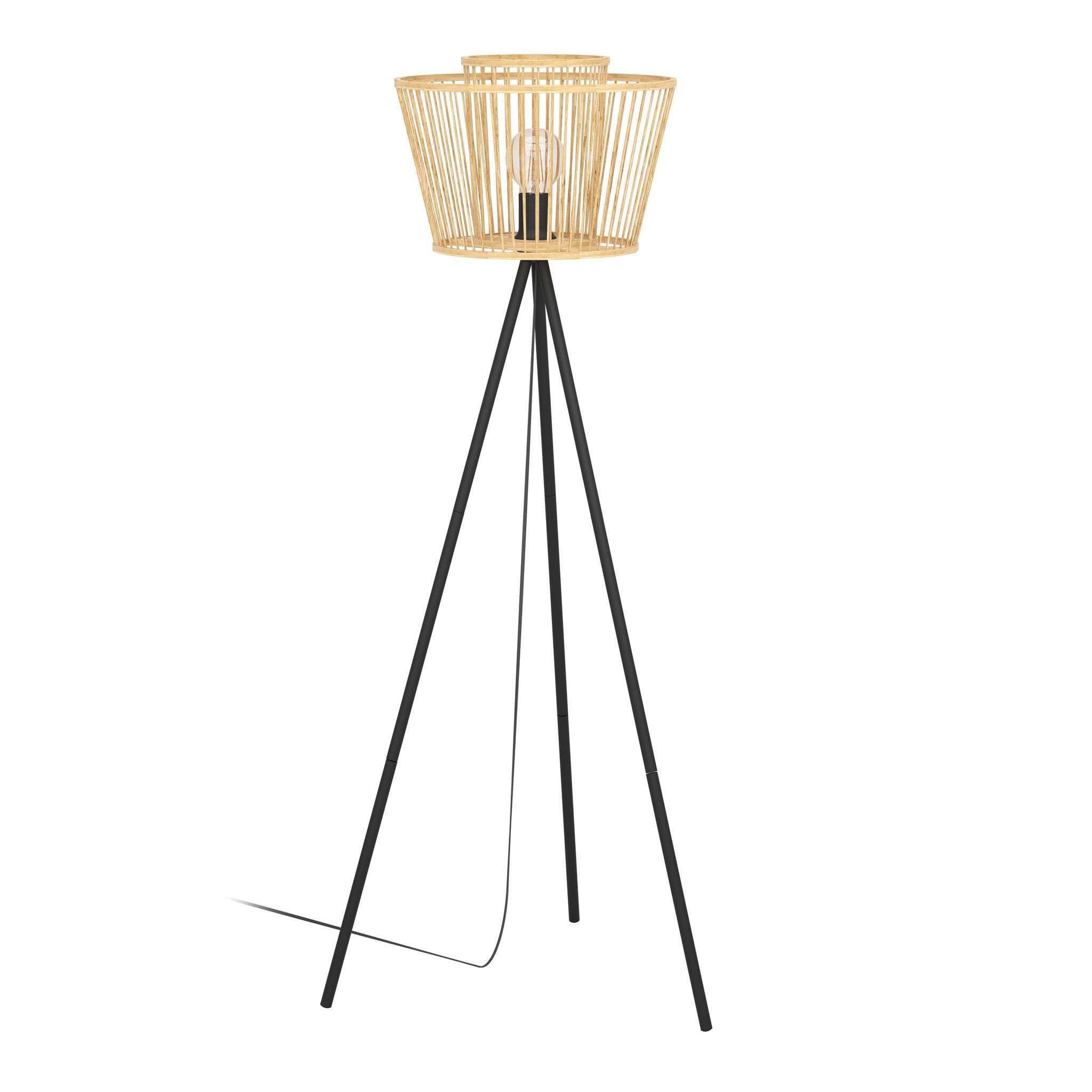 Eglo Schwarz - Stativ Stehleuchte Hykeham, Stehlampe Aus Holz In Natur Und Metall In Dreibein Standleuchte Boho, Bambus Lampe Wohnzimmer, Wohnzimmerlampe Mit E27 Fassung
