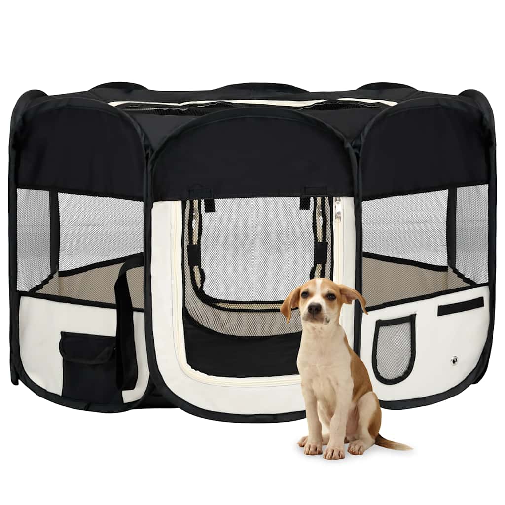 Vidaxl Schwarz Faltbarer Welpenlaufstall Mit Tragetasche 125X125x61 Cm